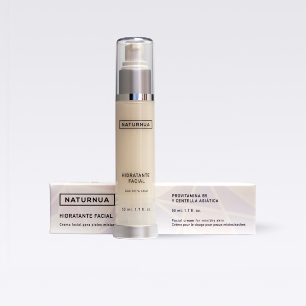 Crema Hidratante Facial Naturnua 50ml para piel normal y seca, con centella asiática y provitamina B5